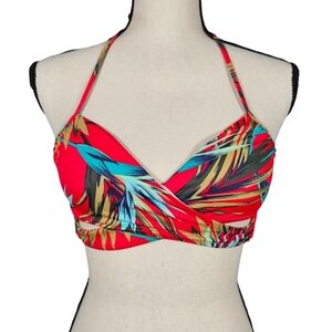 PINK By Victoria's Secret Wrap Front Bikini Top, Red Tropical, Small